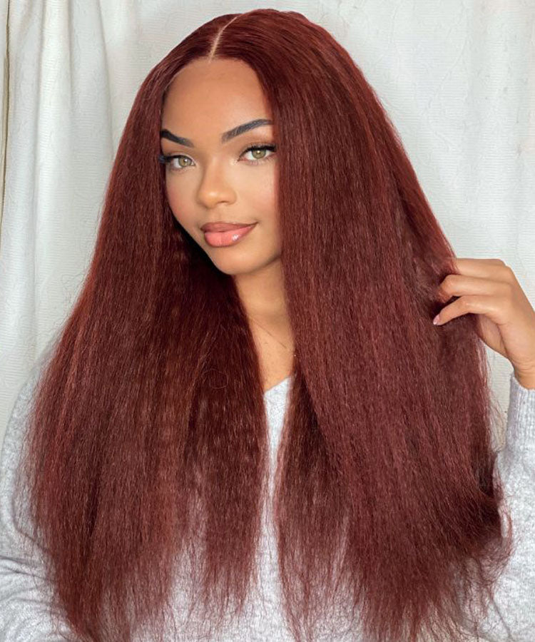 Reddish Brown Kinky Straight HD Lace Frontal Wig 180%