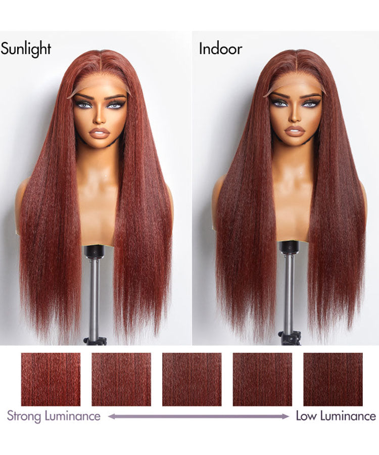 Reddish Brown Kinky Straight HD Lace Frontal Wig 180%