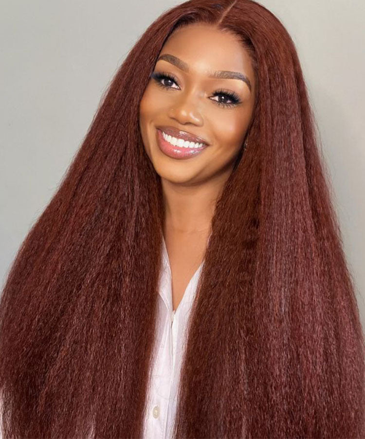 Reddish Brown Kinky Straight HD Lace Frontal Wig 180%