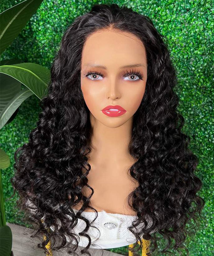 Loose Deep Wave Natural Black 4x4 Transparent Lace Closure Pre Plucked Wig With Baby Hair