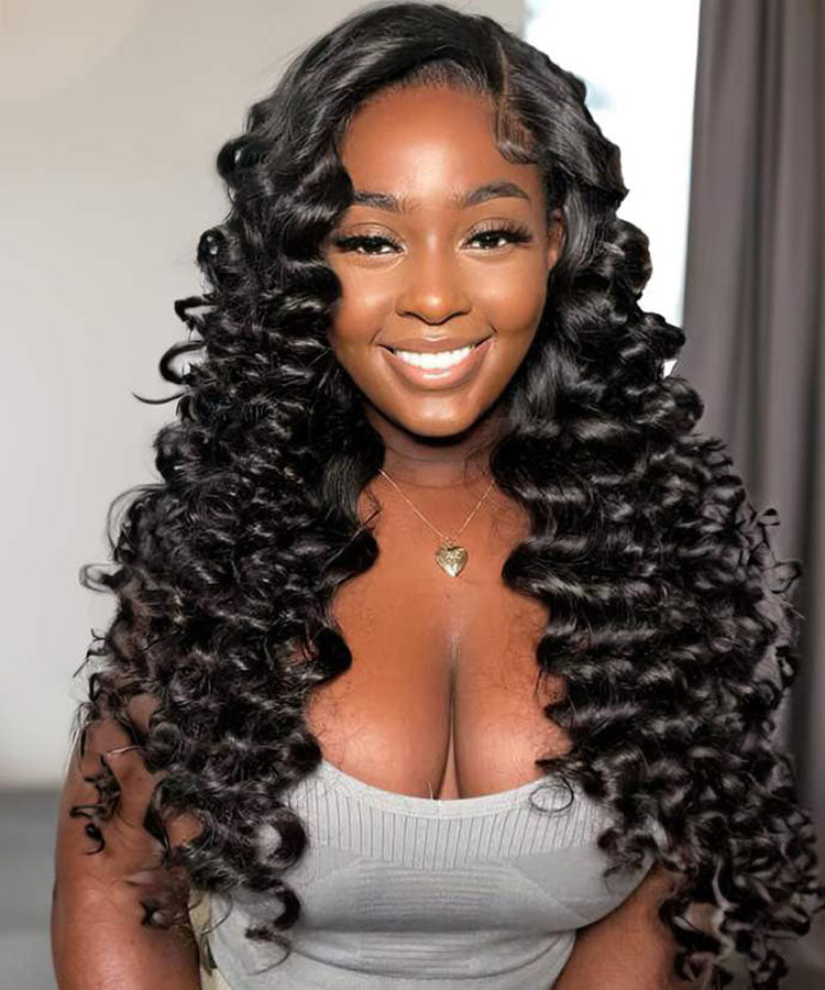 Loose Deep Wave Natural Black 4x4 Transparent Lace Closure Pre Plucked Wig With Baby Hair