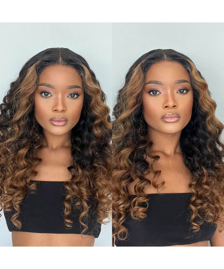 Beyonce Style|Brown Ombre Highlights Water Wave 13x4 HD Lace Frontal Wig