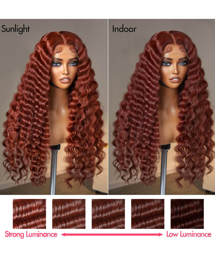 Wear Go Auburn Reddish Brown Deep Wave #33 Colored Glueless 5x5 Lace Closure Wig For Black Women