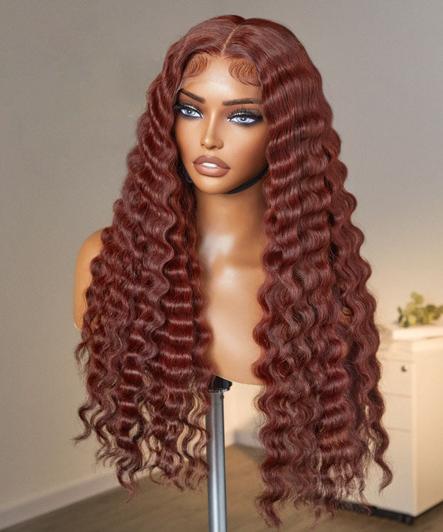 Wear Go Auburn Reddish Brown Deep Wave #33 Colored Glueless 5x5 Lace Closure Wig For Black Women