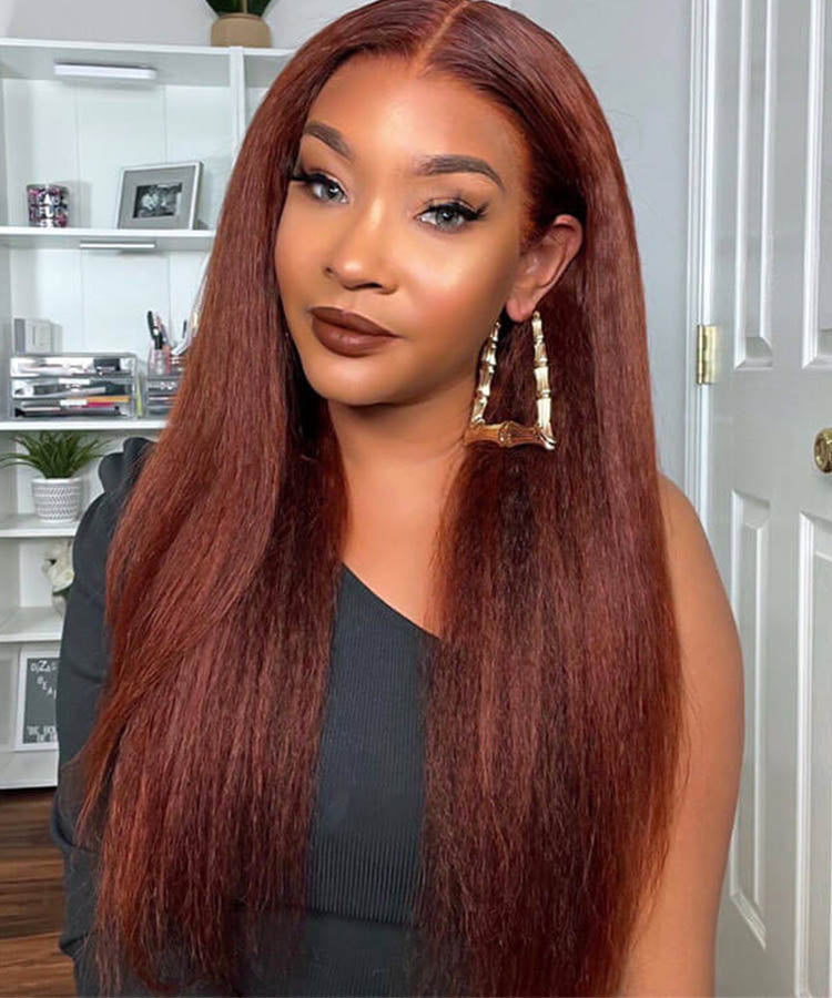 Reddish Brown Kinky Straight HD Lace Frontal Wig 180%