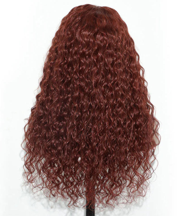 #33 Reddish Brown Water Wave 13x4 Lace Front Wig Dark Auburn Colored Human Hair Wig