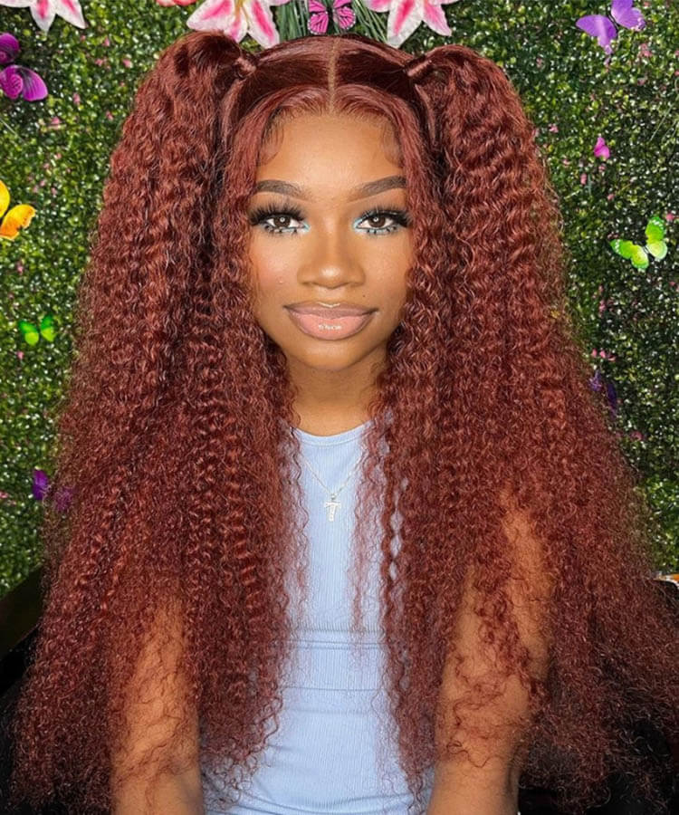 Kinky Curly Reddish Brown 13x4 Lace Front Wig Auburn Copper Color Human Hair Wigs