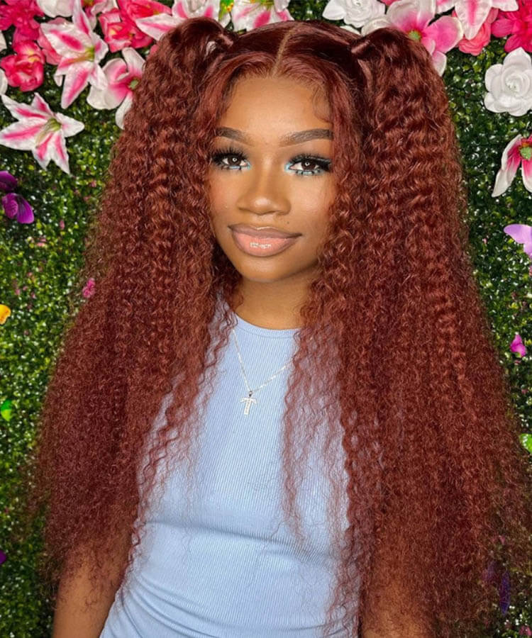 Kinky Curly Reddish Brown 13x4 Lace Front Wig Auburn Copper Color Human Hair Wigs