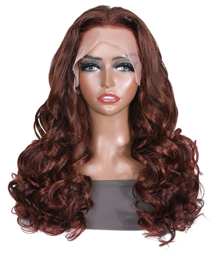 Reddish Brown Fall Color Body Wave Wig 13x4 Transparent Lace Front For Women