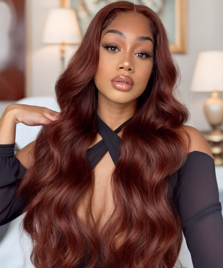 Reddish Brown Fall Color Body Wave Wig 13x4 Transparent Lace Front For Women