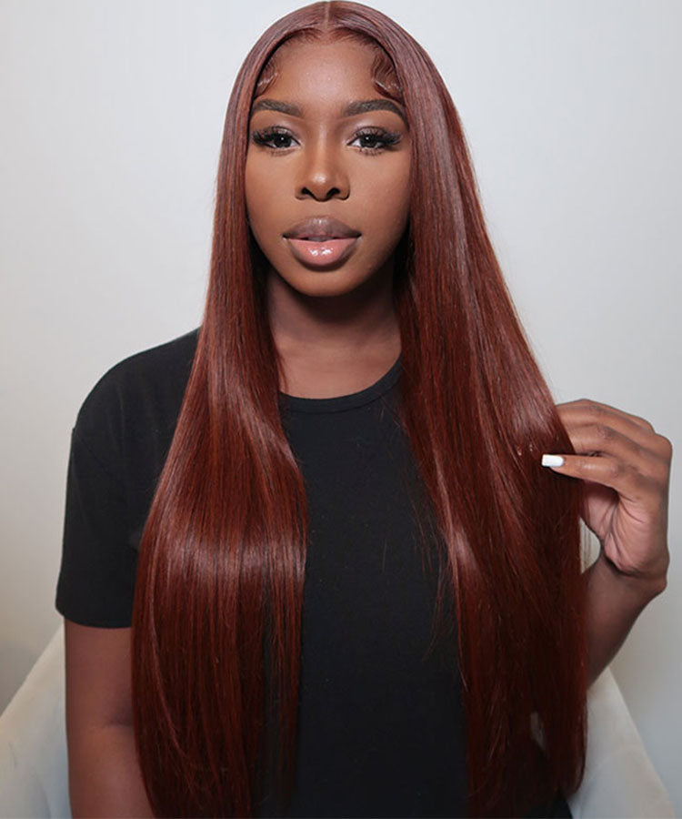 #33 Red Brown Auburn Colored Straight Lace Front Wig 13x4 HD Transparent Lace Frontal Wigs