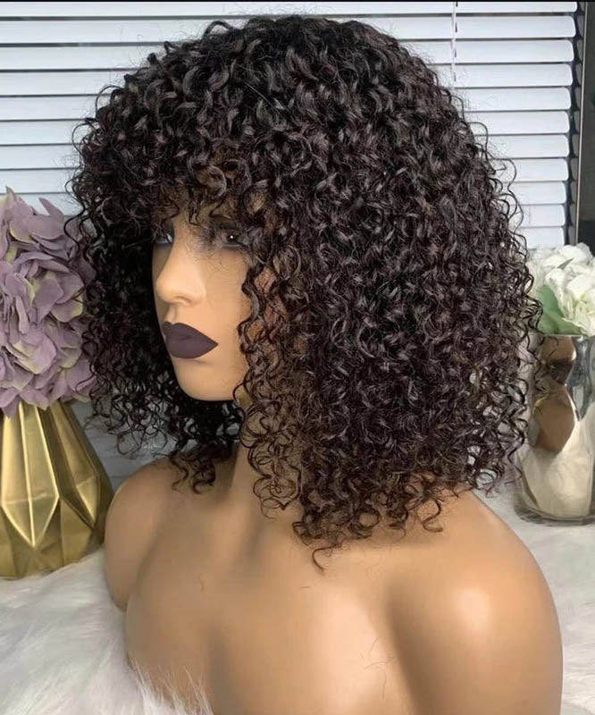 Curly Bob Wig With Bangs Human Hair 13x4 Swiss Lace Front Wig