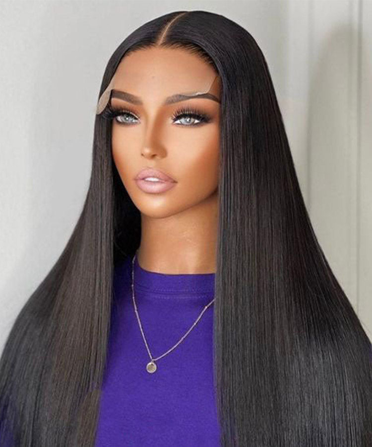 Long Straight Lace Closure Wigs Pre-plucked 100% Human Hair Wig