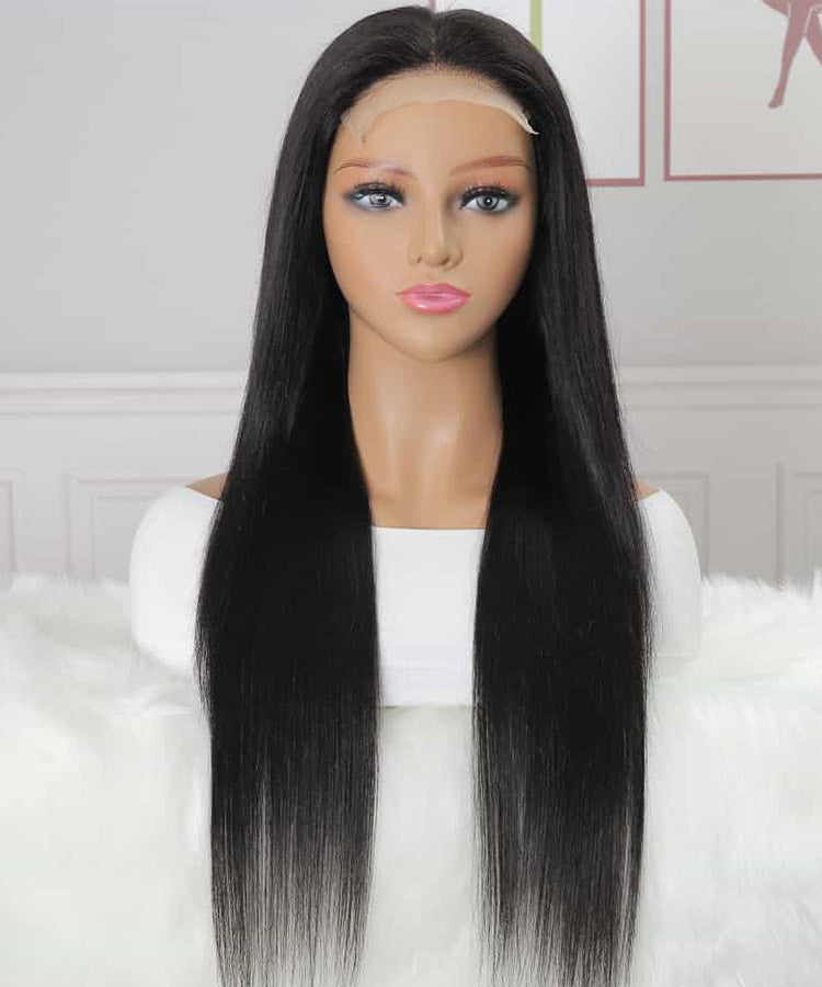 Long Straight Lace Closure Wigs Pre-plucked 100% Human Hair Wig