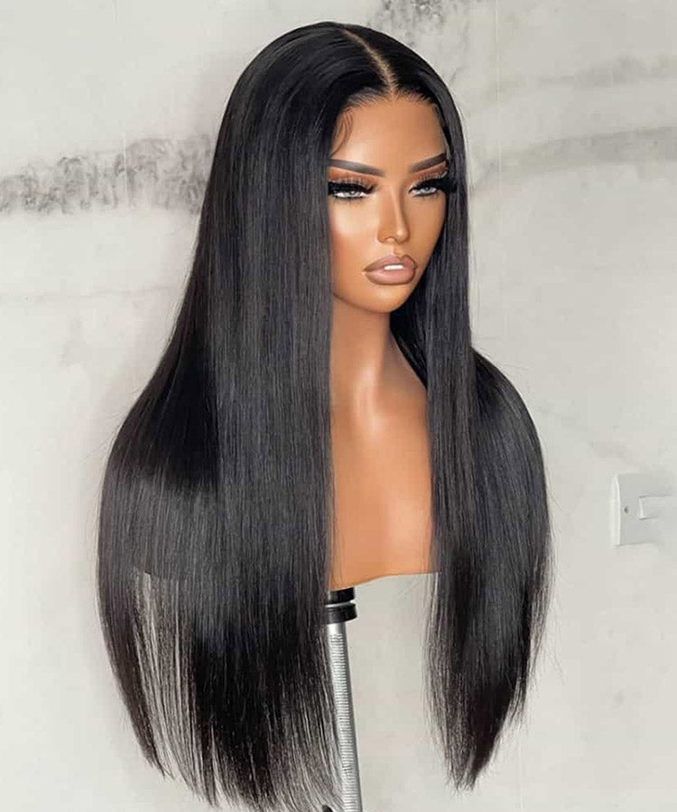 Long Straight Lace Closure Wigs Pre-plucked 100% Human Hair Wig