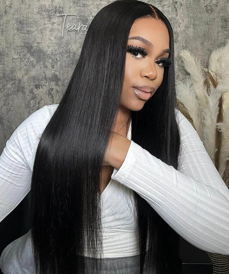 Long Straight Lace Closure Wigs Pre-plucked 100% Human Hair Wig