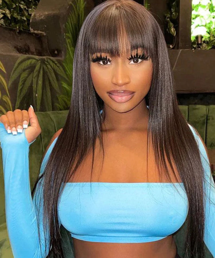 Straight Wig With Bangs 13x4 Undetectable Lace Front Wig Transparent Lace Wig with Fringe