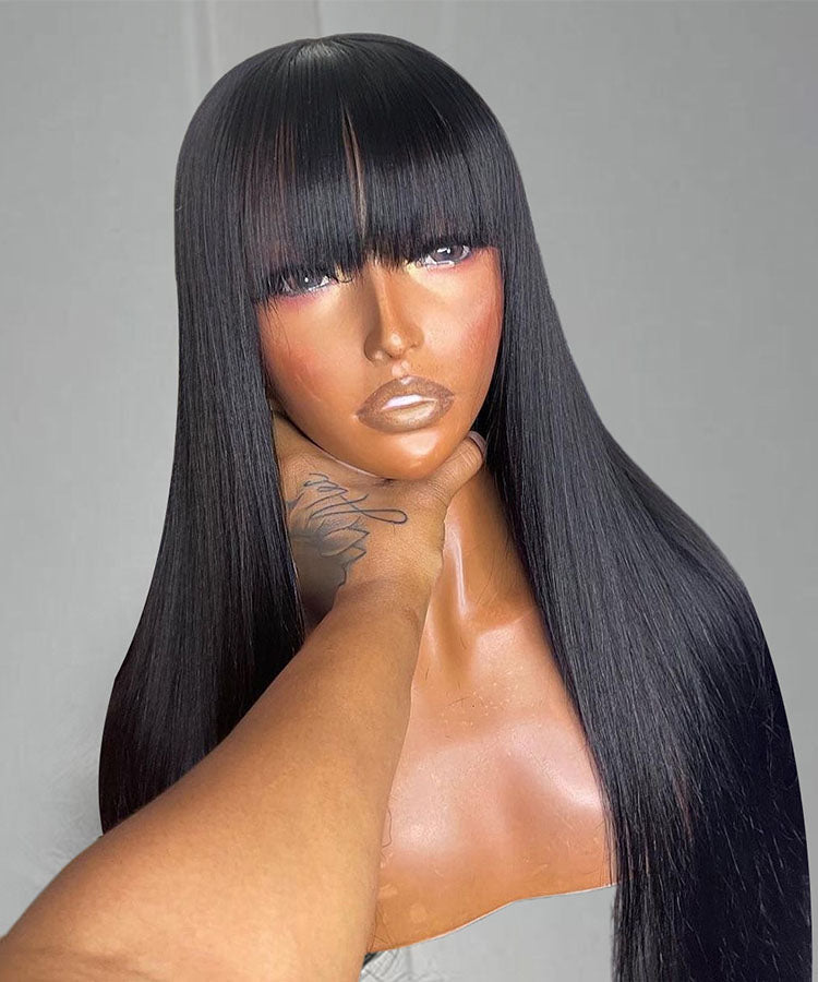 Straight Wig With Bangs 13x4 Undetectable Lace Front Wig Transparent Lace Wig with Fringe