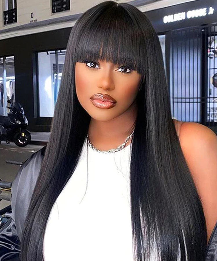 Straight Wig With Bangs 13x4 Undetectable Lace Front Wig Transparent Lace Wig with Fringe