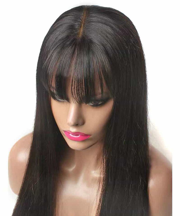 Straight Wig With Bangs 13x4 Undetectable Lace Front Wig Transparent Lace Wig with Fringe