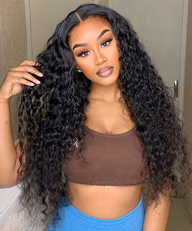 Water Wave Lace Closure Wig Pre Plucked With Baby Hair 180% Density Remy Hair