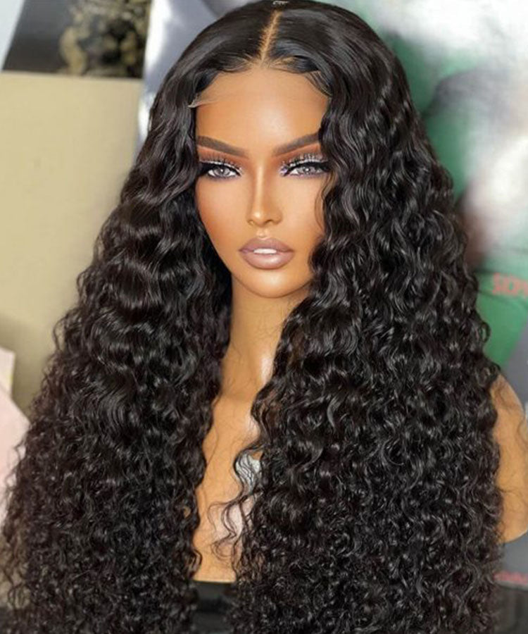 Water Wave Lace Closure Wig Pre Plucked With Baby Hair 180% Density Remy Hair