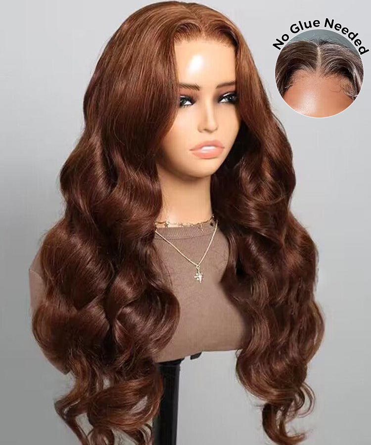 #4 Chocolate Brown Pre Cut Glueless Lace Body Wave Wear And Go Wigs