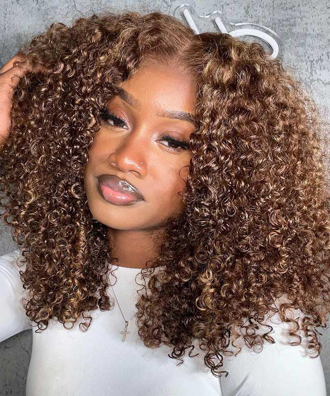 P4/27 Honey Blonde Highlight Wear Go Pre-cut 5x5 HD Lace Kinky Curly Hair Wigs